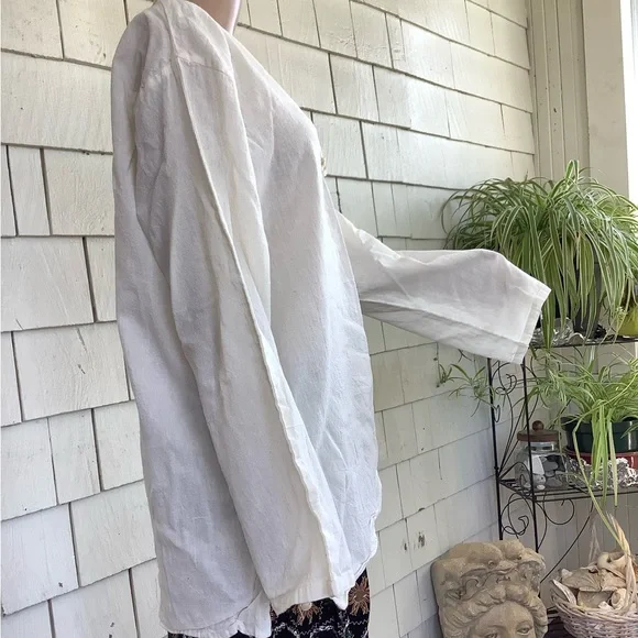 Vintage poet prairie blouse, cotton, linen, size 46 - Picture 5 of 9